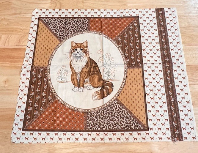 Vintage Calico Cat Pillow Panel Fabric 18 Inch Piece 21 3/4 X 17 1/2”