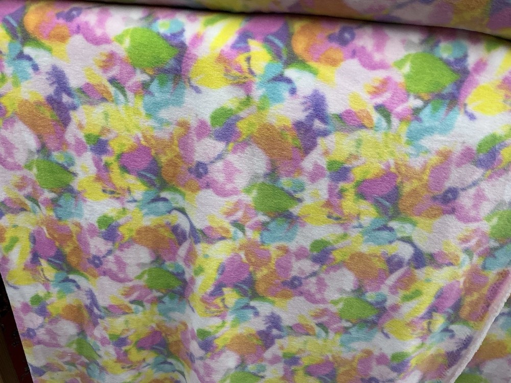 Pastel Floral Flower Fleece Fabric, 60” Wide, Sold By The Yard