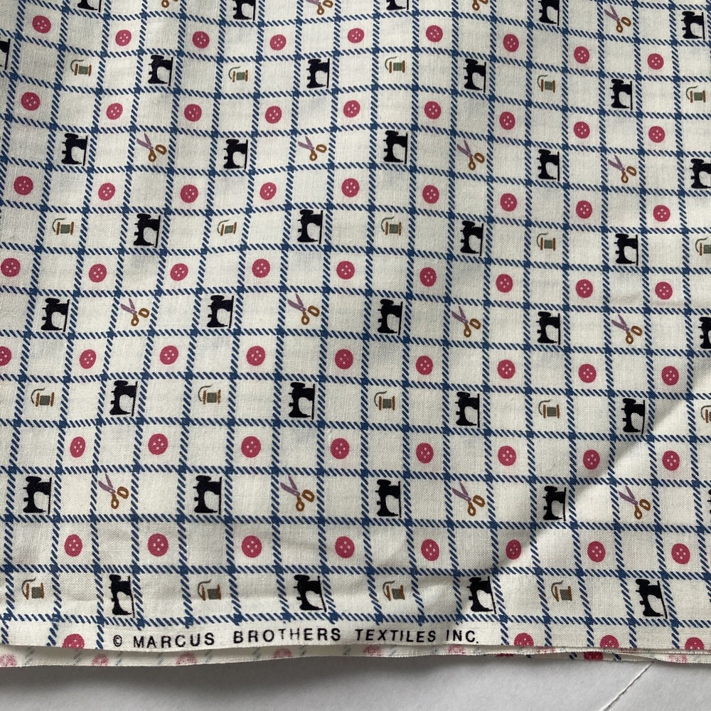 Marcus Brothers Vintage Sewing Themed Fabric, 3 Yards, Sewing Machines, Scissors