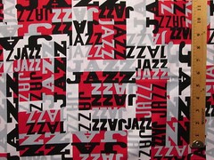 MOD JAZZ WORDS NEW ORLEANS RED BLACK GRAY COTTON FABRIC FQ