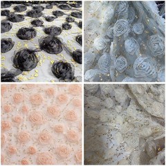 3D Embroidered Plate Rose Mesh Gauze Lace Fabric DIY Sewing Wedding Suit Cloth,