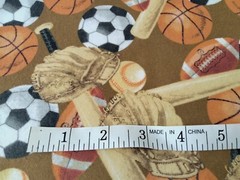 Sports Themed Cotton Flannel Fabric 2.5 Yards Boy Baby Baseballs Bats Gloves