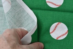16″ Long, Baseballs on Green Stiffer Quilt Cotton, Sports-Theme, Princess, M7919
