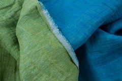 Luxury Reversible Double Face Linen Cotton Shirt Fabric Green Blue 210g 2.4m