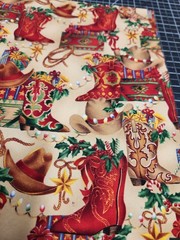 Timeless Treasures Cowboys Christmas Fabirc Boots Hats Gifts Red Rope 2@ 16×19