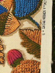 Vtg Mid Century Upholstery Fabric JCPenney Bird Floral Blue Batik Twill BTY NEW