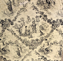 French Scenic Victorian Country Toile Tan/Black fabric, 1/pc. 80” L x 72” W