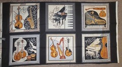 Perfect Pitch 6 panels Dan Morris 2016 sew quilt music instruments 43″w x 23″ l