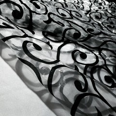 Elegant Black Swirls Filigree Vines Flocked Organza Fabric 58″ By The Yard