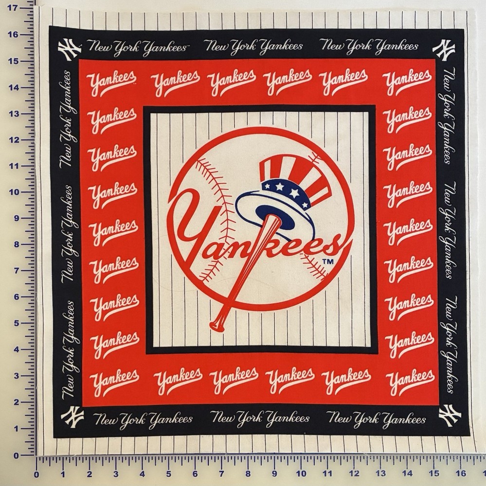 NY Yankees Cotton Fabric Panel 17″ x 16 1/2″ OOP Rare MLB Baseball Bat Sports