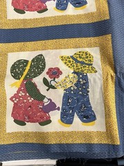 Vtg Sunbonnet Sue Cheater Quilt Fabric Panel 90”x 108”
