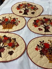 5 cotton prequilted place mat panels/oval shape with fall print designs 18″ x12″