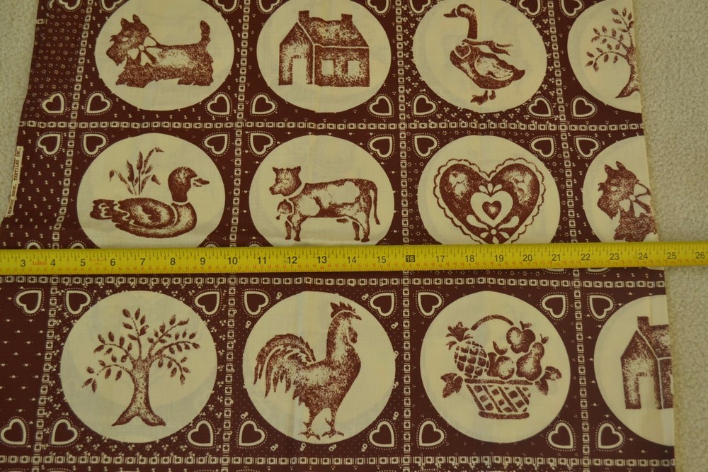 By 1/2 Yd, Vintage, Brown & Cream Country-Theme Quilt Blocks, Marcus Bros, C2369