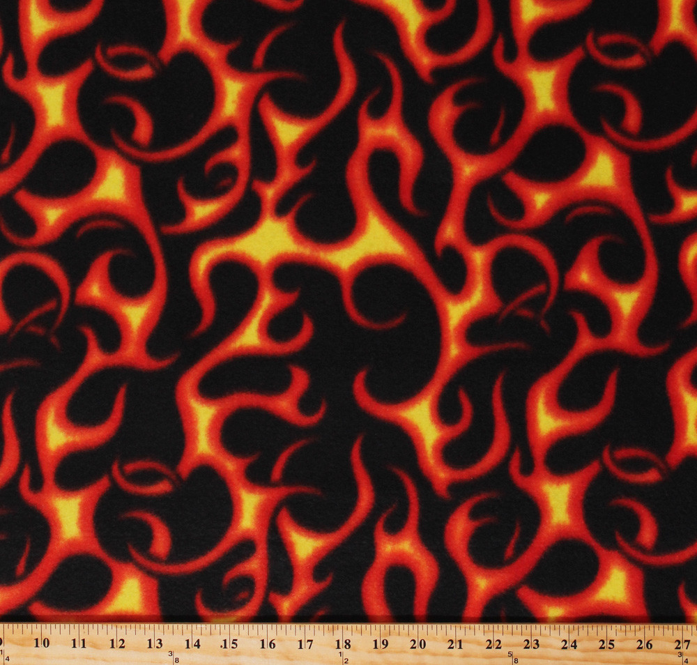 Fleece Fire Flames on Black Firefighters Hot Rod Fleece Fabric Print BTY A330.11