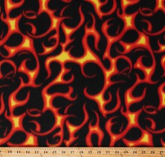 Fleece Fire Flames on Black Firefighters Hot Rod Fleece Fabric Print BTY A330.11