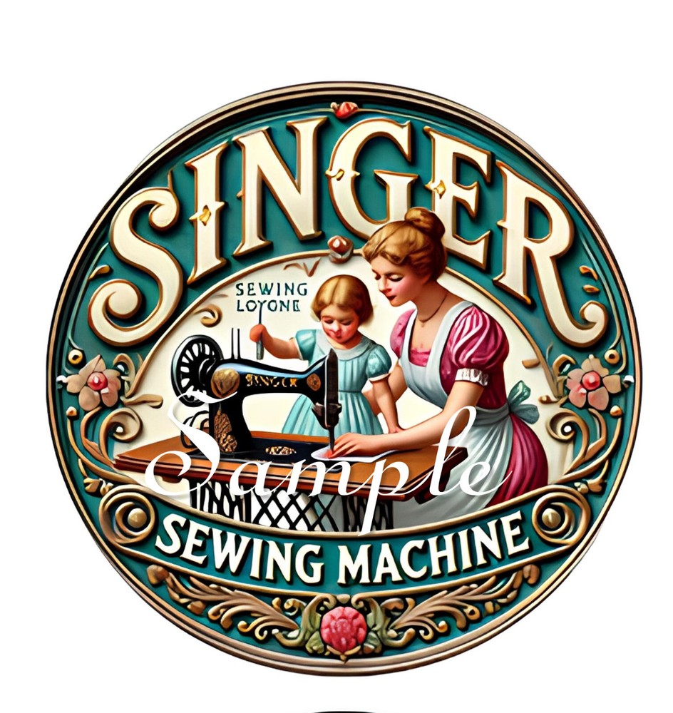 Vintage Singer Sewing Machine – Fabric Art Quilt Block/Panel – Spool Label -SNG5