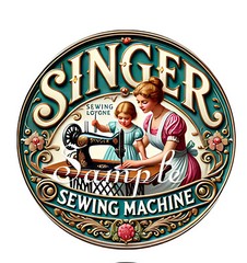 Vintage Singer Sewing Machine – Fabric Art Quilt Block/Panel – Spool Label -SNG5