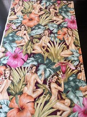 Alexander Henry Fabric Yd Mirage Sexy Pinup Island Girls Hibiscus Palm Leaves P