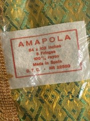 AMPOLA gold green printed vintage fabric 84 x 102 Table,Duvet,Saree Cloth NEW