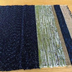 Fabric Handwoven Tote Bag Recycled Strips 85cm x 45cm Blue Grey Accents