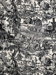 Toile Fabric Cotton Vintage Black Beige 2 Yds + 25″ (97″) x 44″(W) Farm Theme