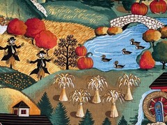 By 1/2 Yd VTG Harvest Village Farm Fall Scene Fabric by Joan Kessler ~ Concord