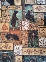 Bears Fabric 2.25 Yards x 45″ Wide Cotton Birch Bark, Stone Wall, Sticks Design