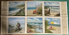 REALISTIC BEACH SCENES COASTAL LIFE SEASIDE 6 BLOCK COTTON FABRIC PANEL