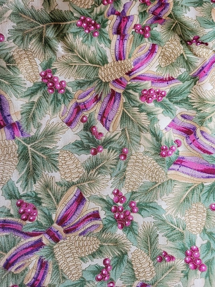 Vtg Hoffman International Fabrics Screen Print Boughs Of Holly 64×44 Upholstery