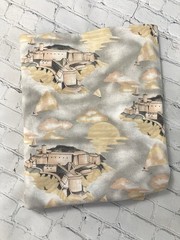 Vtg Fabric Sovereign Textiles Architecture Island Sailboat Sunset Jersey Knit 2+