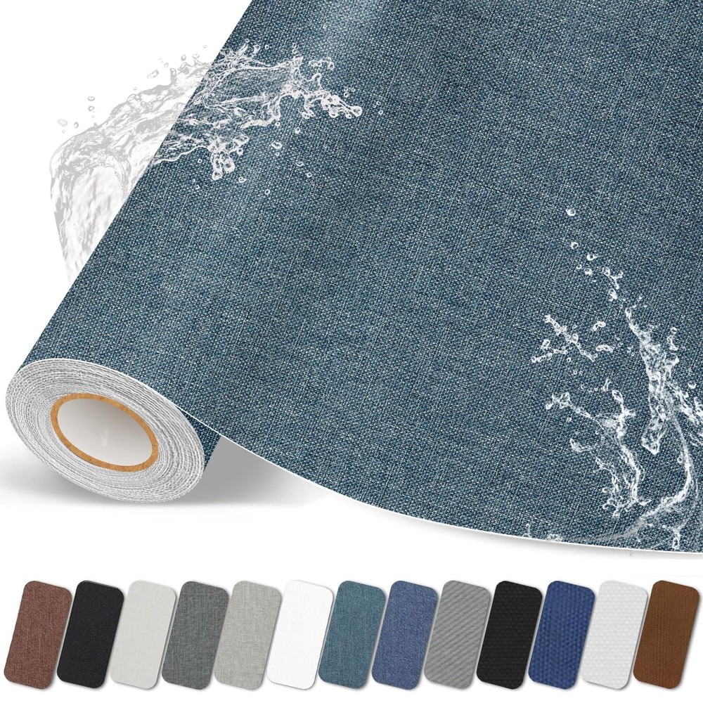 Lifenion Fabric Repair Patches, 17X158 inch Inch, Linen Blue Gray