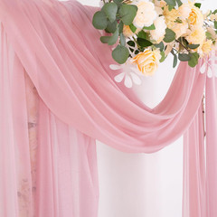 Wedding Arch Draping Fabric 29″ X 20Ft 1 Panel Dusty Rose Sheer Outdoor Curtain
