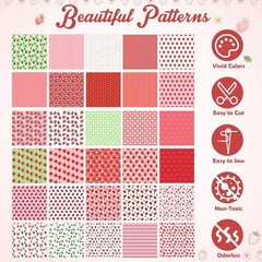 30 Pcs 9.5×9.5 Inch Floral Quilting Cotton Fabric Squares Strawberry Pink