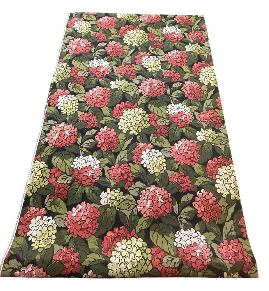 Vtg Richloom Hydrangea Floral Fabric Better Homes Gardens Black 90”x55” Cotton