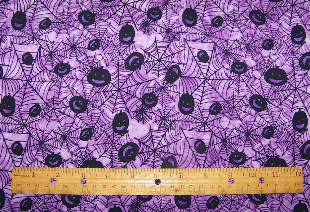 1 yd Riley Blake BLACK PUMPKINS & WEBS on GLOSSY GRAPE 100% Cotton BATIK Fabric