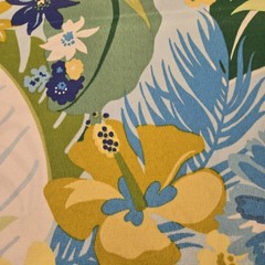 Mill Creek Fabric Screen Print 60”L X 54”W Tiki Floral Greens Blues Crafts READ