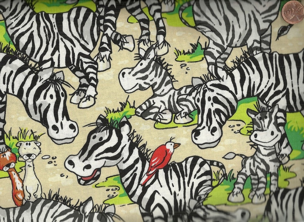 Zany Zoo Zebras cute jungle animals Fabri Quilt fabric