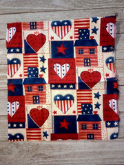 Patriotic Stars Flags Hearts Fabric 8″ X 7″ Sewing Crafting Piece New