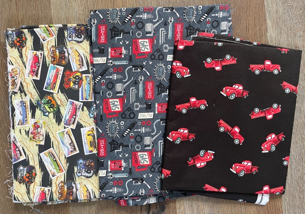 Lot 3 Yds Classic Cars Fabric Cotton Red Truck Route 66 Quilting Sewing 1 Yd Ea