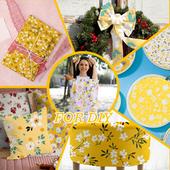 42Pcs Yellow Charm Packs for Quilting, 100% Cotton Fabric Squares 5 x 5Inch Pre-