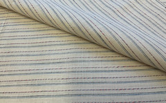BLUE & RED STRIPE ON BEIGE COTTON–BY THE YARD