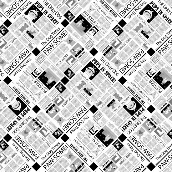 Animal Fabric | Puparazzi Newspaper Pups Dog Black White | Studio E YARD