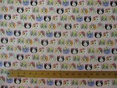 CATS FACES FLOWERS CAT ICON PINK KITTY COTTON FABRIC FQ