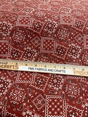 RUST (reddish brown) – Blazin’ Bandana 100% cotton fabric by the yard 36 x 44 in