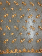 Andrea ANTIQUE GOLD 3D Floral Matte Corded Embroidery on Mesh Lace Fabric by th