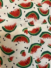 Vintage Red & Green Watermelon Slices on White Quilt Cotton, P5937 45” x 2yrds
