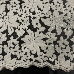 Liana OFF WHITE Embroidered Floral Sequins on Mesh Lace Fabric by the Yard – 10