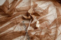Brown Lace Fabric By The Yard Gold Sequin Stars Printed Tulle Fabric Fashion New
