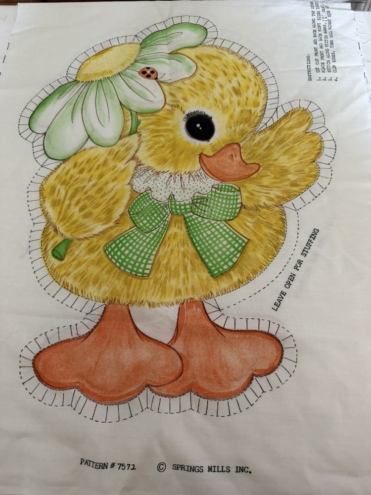 Vintage Cotton Fabric Panel Sew & Stuff Duckling Duck 18 1/2″ Spring Mills