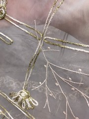 Embroidered Chiffon Fabric With Silver Mettalic Thread